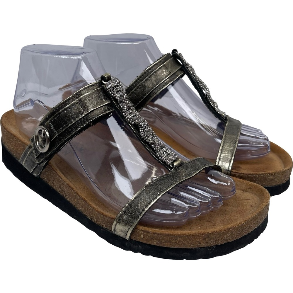 Naot Malibu Sandals Womens 39 Pewter Rhinestone Embellished Leather Strappy Boho